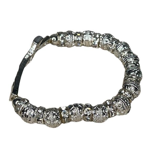 Silver Tone And Rhinestone Beaded Cross Bracelet Stretch Bracelet - Picture 6 of 8